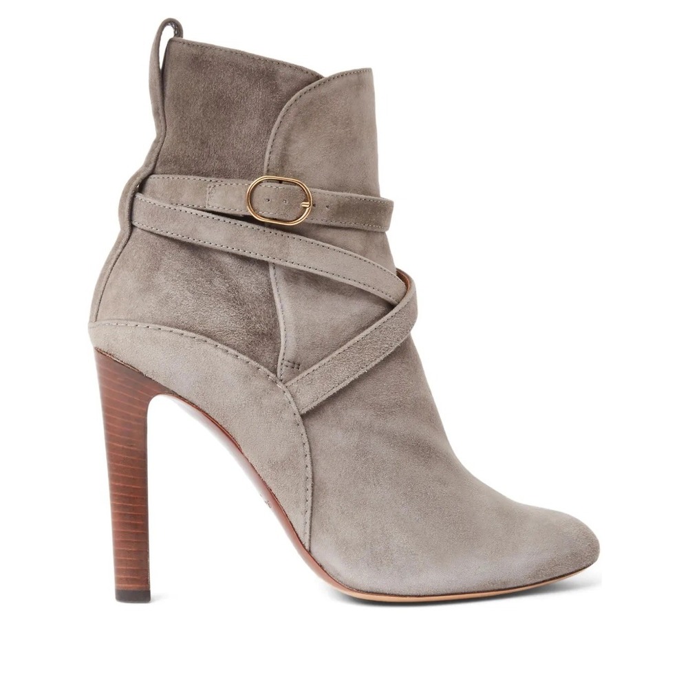 Ralph Lauren Purple Label Kourtney Gray Suede Buckle Strap Ankle Boots 37 New - Picture 7 of 15